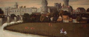 Medieval painting of Warwick featuring the castle