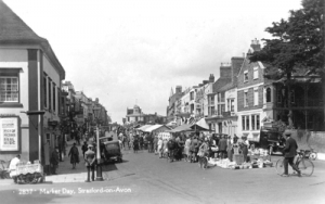 Black and white photo of the Stratford market in 1930s